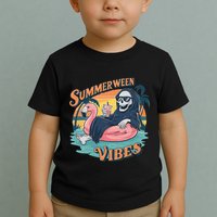 Summerween Vibes Skeleton Flamingo Float Summer Halloween Toddler T-Shirt