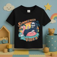 Summerween Vibes Skeleton Flamingo Float Summer Halloween Toddler T-Shirt