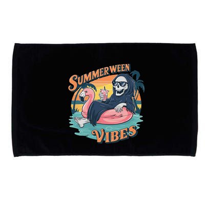 Summerween Vibes Skeleton Flamingo Float Summer Halloween Microfiber Hand Towel