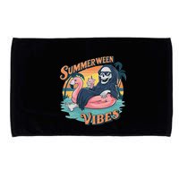 Summerween Vibes Skeleton Flamingo Float Summer Halloween Microfiber Hand Towel