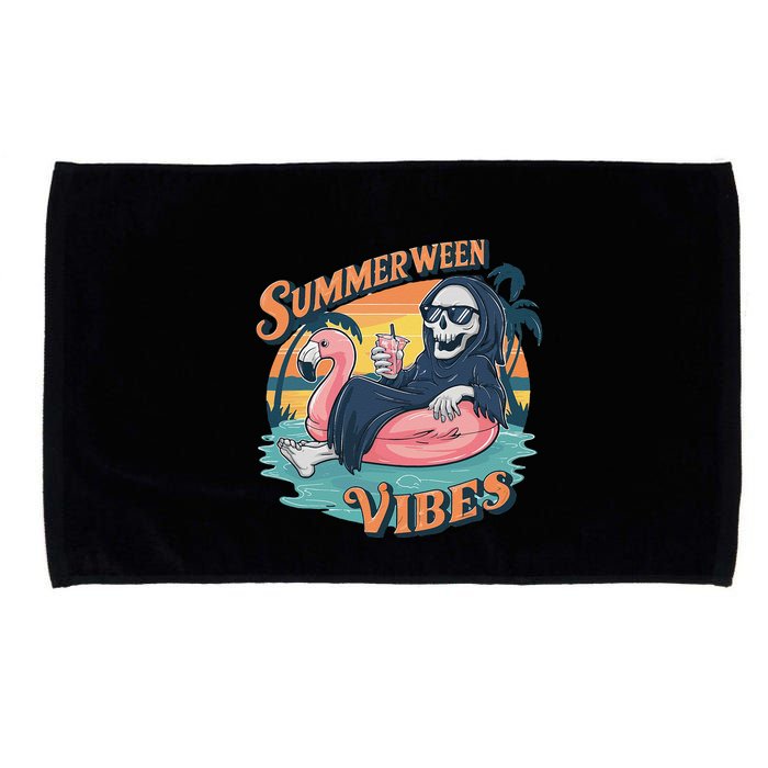 Summerween Vibes Skeleton Flamingo Float Summer Halloween Microfiber Hand Towel