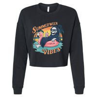 Summerween Vibes Skeleton Flamingo Float Summer Halloween Cropped Pullover Crew