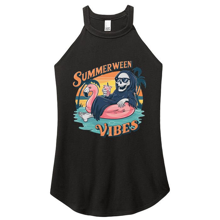 Summerween Vibes Skeleton Flamingo Float Summer Halloween Women's Perfect Tri Rocker Tank