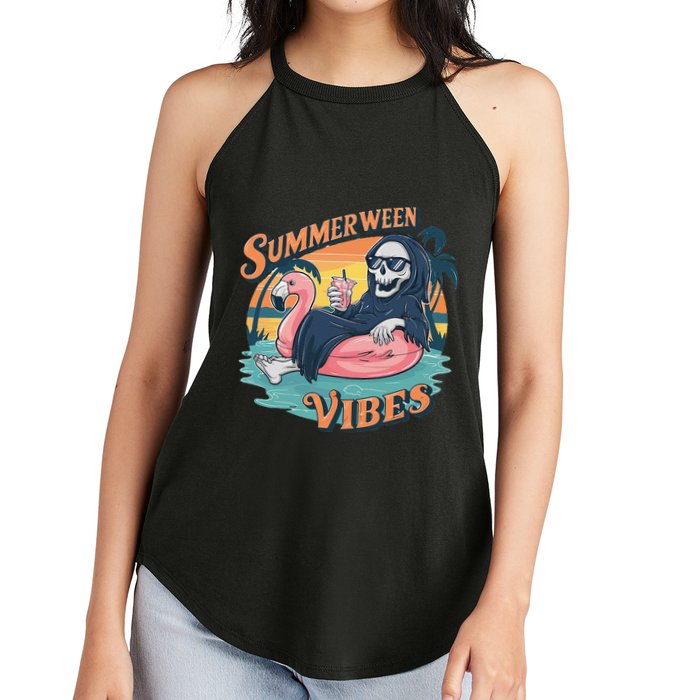 Summerween Vibes Skeleton Flamingo Float Summer Halloween Women's Perfect Tri Rocker Tank