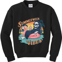 Summerween Vibes Skeleton Flamingo Float Summer Halloween Kids Sweatshirt