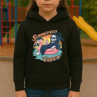 Summerween Vibes Skeleton Flamingo Float Summer Halloween Kids Hoodie