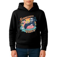 Summerween Vibes Skeleton Flamingo Float Summer Halloween Kids Hoodie