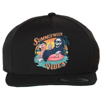 Summerween Vibes Skeleton Flamingo Float Summer Halloween Wool Snapback Cap