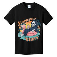 Summerween Vibes Skeleton Flamingo Float Summer Halloween Kids T-Shirt