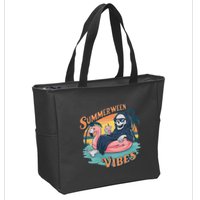 Summerween Vibes Skeleton Flamingo Float Summer Halloween Zip Tote Bag