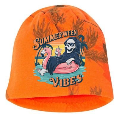 Summerween Vibes Skeleton Flamingo Float Summer Halloween Kati - Camo Knit Beanie