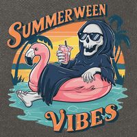 Summerween Vibes Skeleton Flamingo Float Summer Halloween Cotton Canvas Backpack