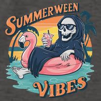 Summerween Vibes Skeleton Flamingo Float Summer Halloween Vector Backpack
