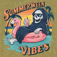 Summerween Vibes Skeleton Flamingo Float Summer Halloween Garment-Dyed Women's Muscle Tee