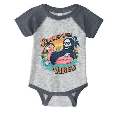 Summerween Vibes Skeleton Flamingo Float Summer Halloween Infant Baby Jersey Bodysuit