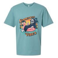 Summerween Vibes Skeleton Flamingo Float Summer Halloween Sueded Cloud Jersey T-Shirt