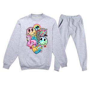 Summer Vibes Smile Face Hello Summer Vacation Premium Crewneck Sweatsuit Set