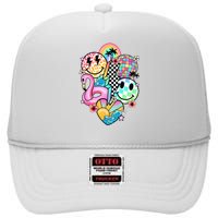 Summer Vibes Smile Face Hello Summer Vacation High Crown Mesh Back Trucker Hat