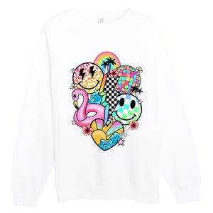 Summer Vibes Smile Face Hello Summer Vacation Premium Crewneck Sweatshirt