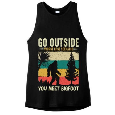 Sasquatch Vintage Sunset Bigfoot Retro Distressed 60s Gift Ladies PosiCharge Tri-Blend Wicking Tank