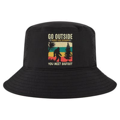 Sasquatch Vintage Sunset Bigfoot Retro Distressed 60s Gift Cool Comfort Performance Bucket Hat