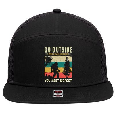 Sasquatch Vintage Sunset Bigfoot Retro Distressed 60s Gift 7 Panel Mesh Trucker Snapback Hat