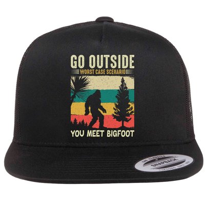 Sasquatch Vintage Sunset Bigfoot Retro Distressed 60s Gift Flatbill Hat