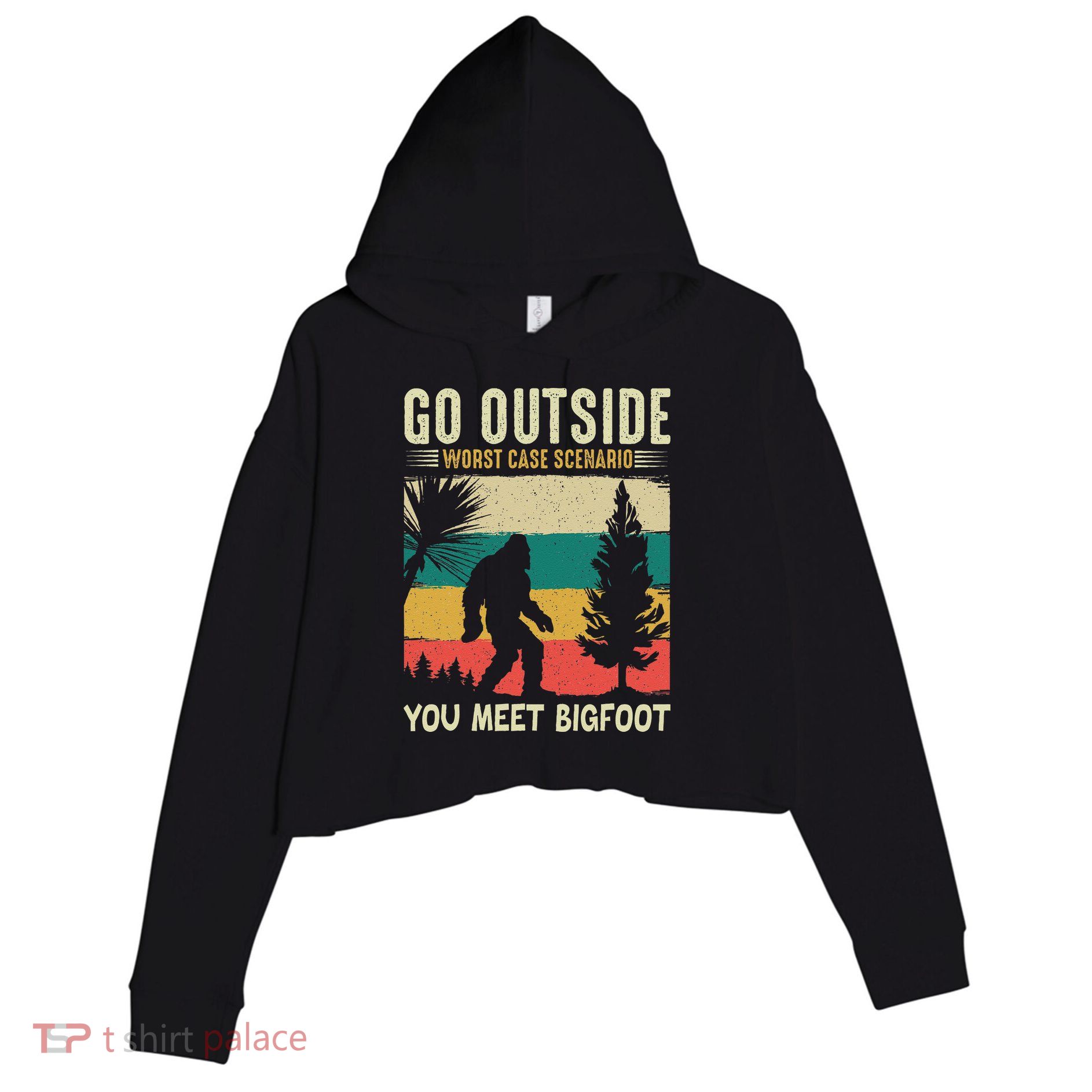 Sasquatch Vintage Sunset Bigfoot Retro Distressed 60s Gift Crop Fleece Hoodie