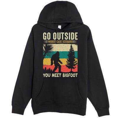 Sasquatch Vintage Sunset Bigfoot Retro Distressed 60s Gift Premium Pullover Hoodie