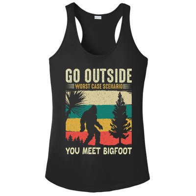 Sasquatch Vintage Sunset Bigfoot Retro Distressed 60s Gift Ladies PosiCharge Competitor Racerback Tank