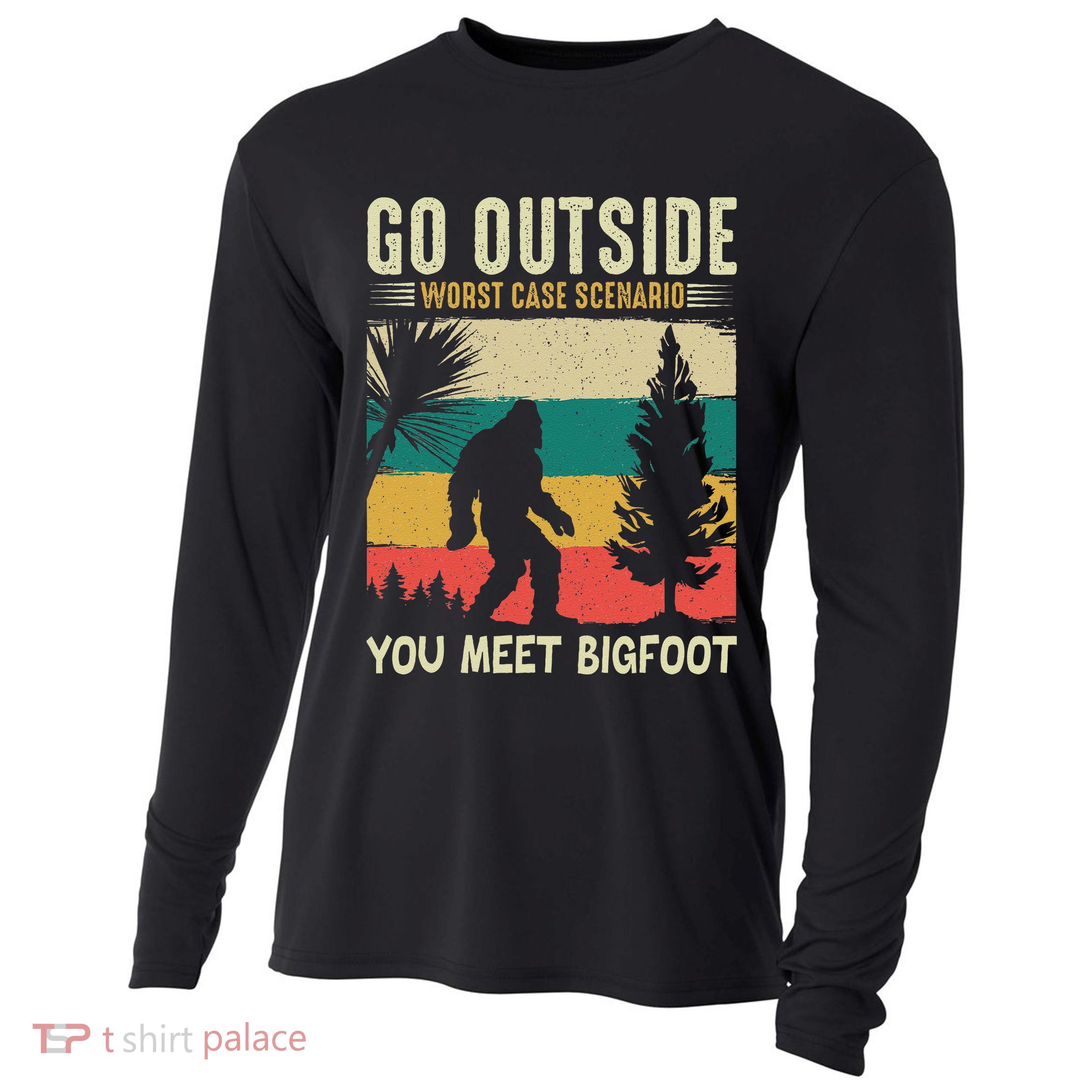 Sasquatch Vintage Sunset Bigfoot Retro Distressed 60s Gift Cooling Performance Long Sleeve Crew