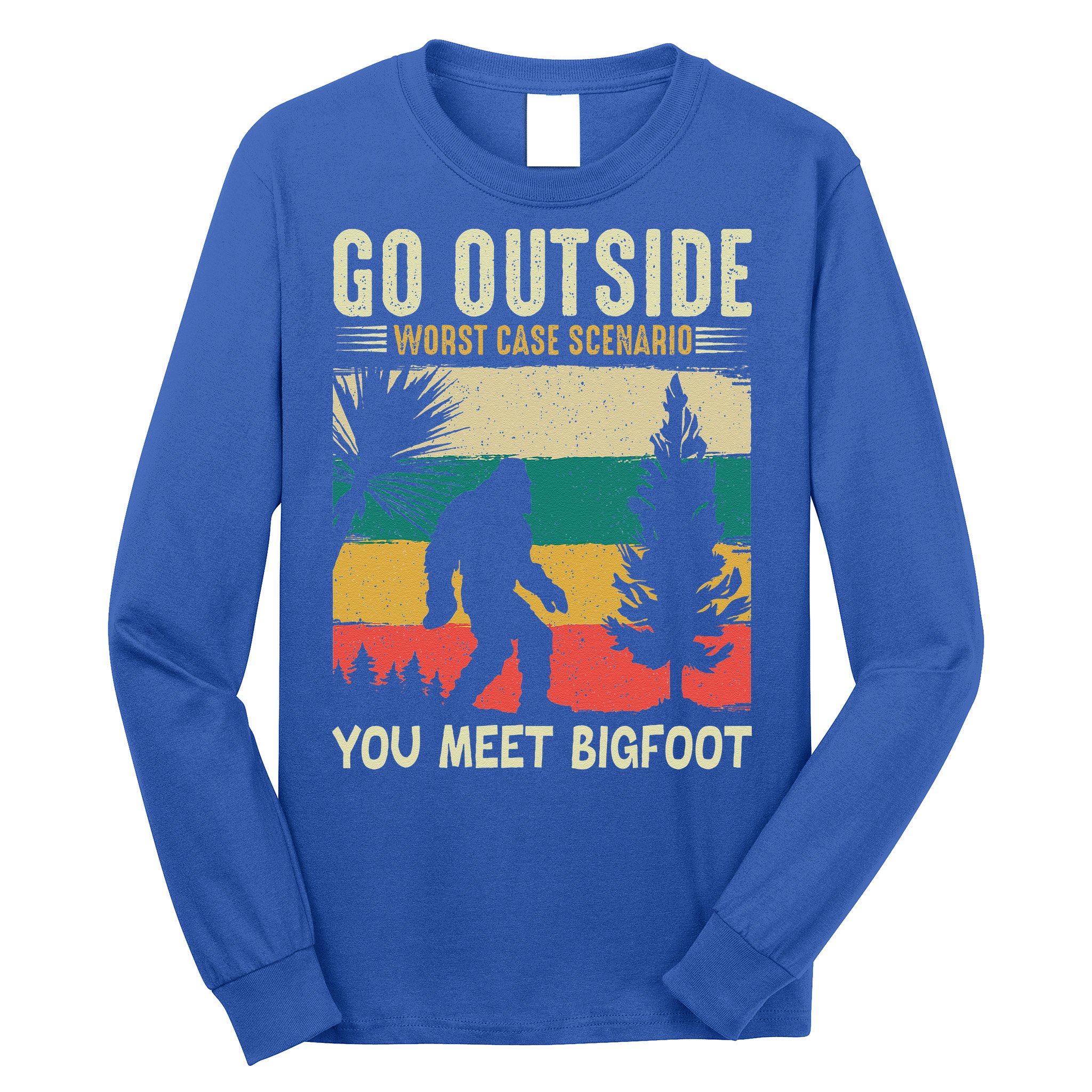 Sasquatch Vintage Sunset Bigfoot Retro Distressed 60s Gift Long Sleeve Shirt