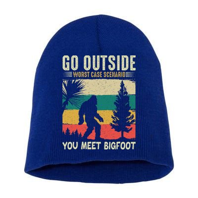 Sasquatch Vintage Sunset Bigfoot Retro Distressed 60s Gift Short Acrylic Beanie