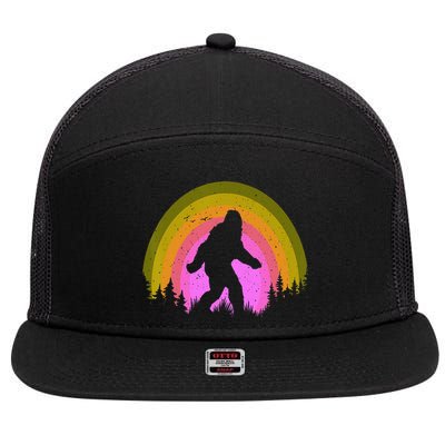 Sasquatch Vintage Sunset Bigfoot Retro Distressed 60sFunny Gift 7 Panel Mesh Trucker Snapback Hat