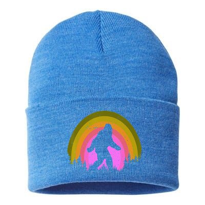 Sasquatch Vintage Sunset Bigfoot Retro Distressed 60sFunny Gift Sustainable Knit Beanie
