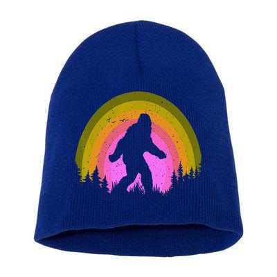 Sasquatch Vintage Sunset Bigfoot Retro Distressed 60sFunny Gift Short Acrylic Beanie