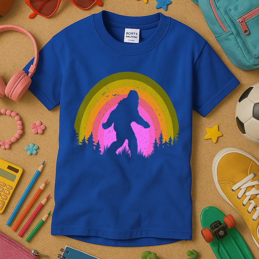 Sasquatch Vintage Sunset Bigfoot Retro Distressed 60sFunny Gift Kids T-Shirt