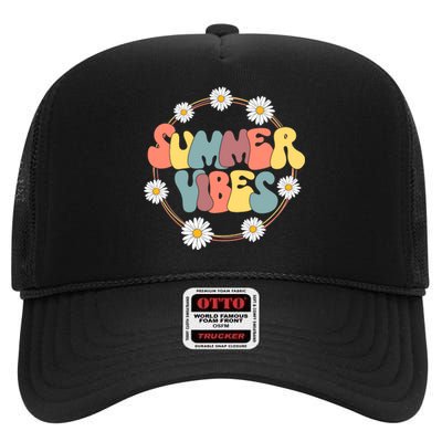 Summer Vibes Summer Vacation Beach High Crown Mesh Back Trucker Hat