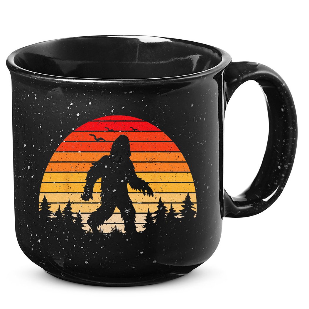 Sasquatch Vintage Sunset Bigfoot Retro Distressed 60sFunny Love 15oz Campfire Ceramic Mug