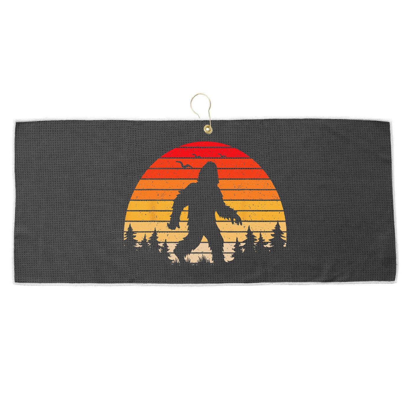 Sasquatch Vintage Sunset Bigfoot Retro Distressed 60sFunny Love Large Microfiber Waffle Golf Towel