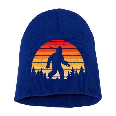 Sasquatch Vintage Sunset Bigfoot Retro Distressed 60sFunny Love Short Acrylic Beanie