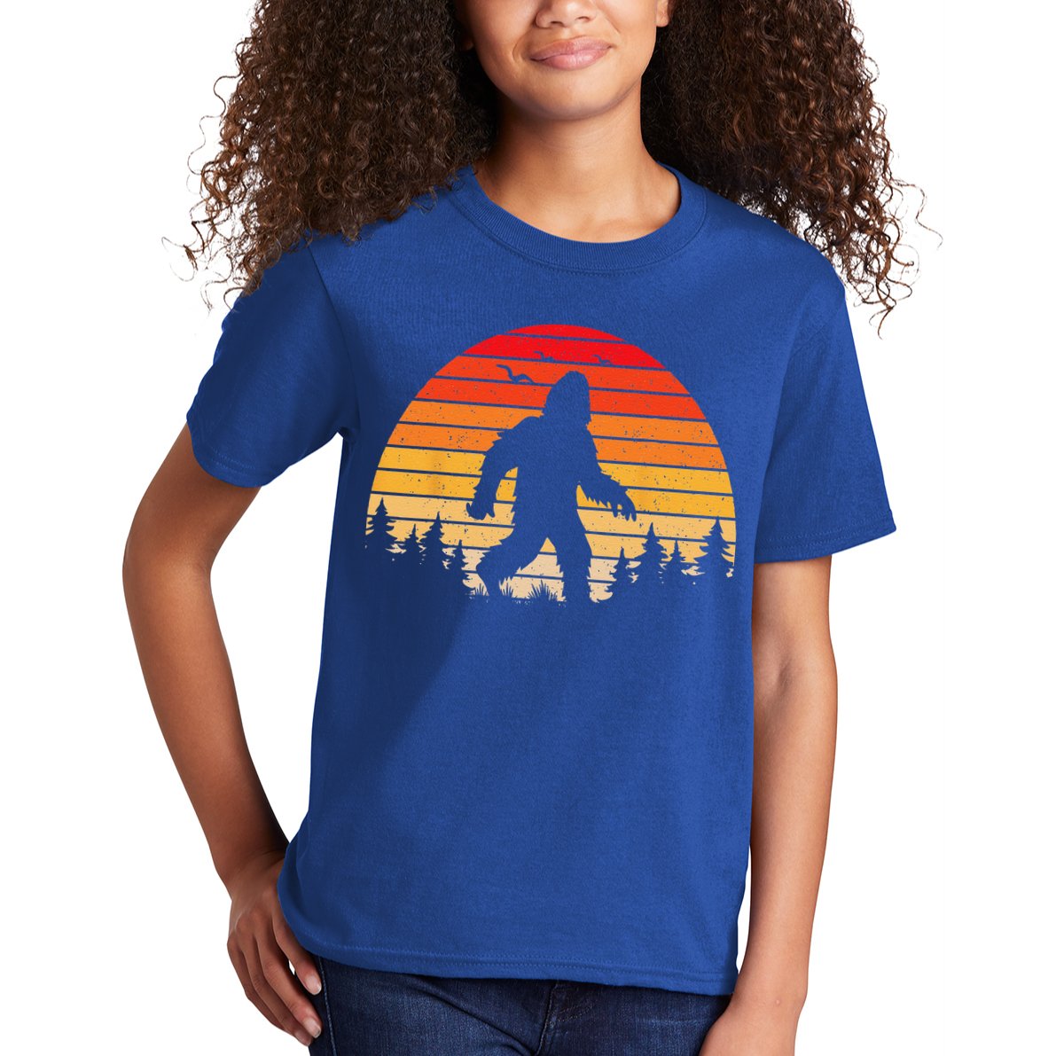 Sasquatch Vintage Sunset Bigfoot Retro Distressed 60sFunny Love Kids T-Shirt