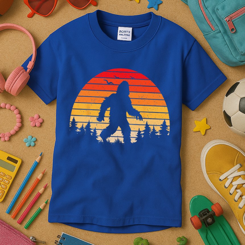 Sasquatch Vintage Sunset Bigfoot Retro Distressed 60sFunny Love Kids T-Shirt