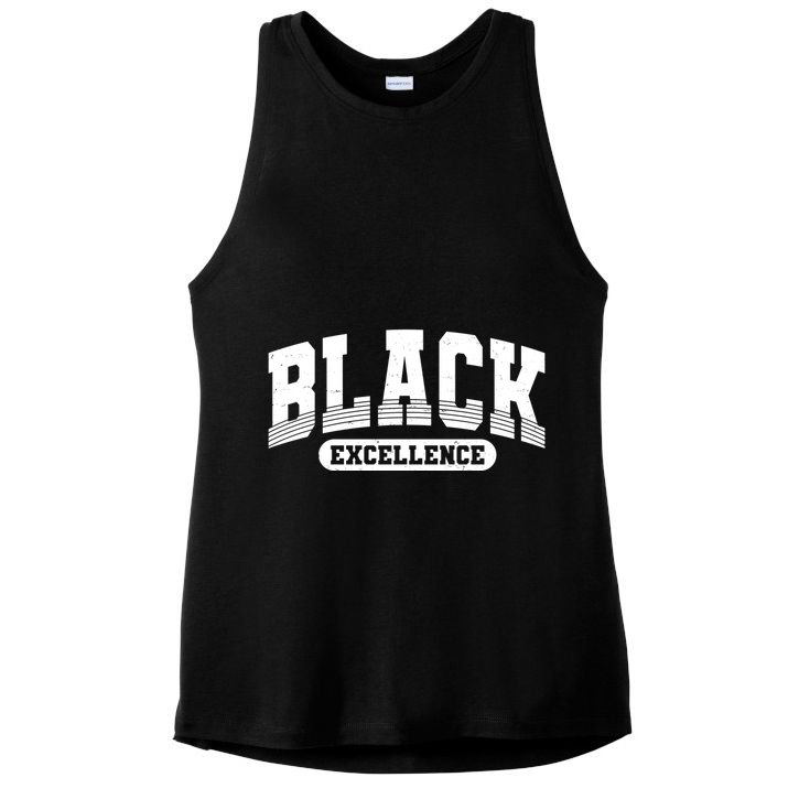 Sporty Varsity Style Black Excellence Ladies PosiCharge Tri-Blend Wicking Tank
