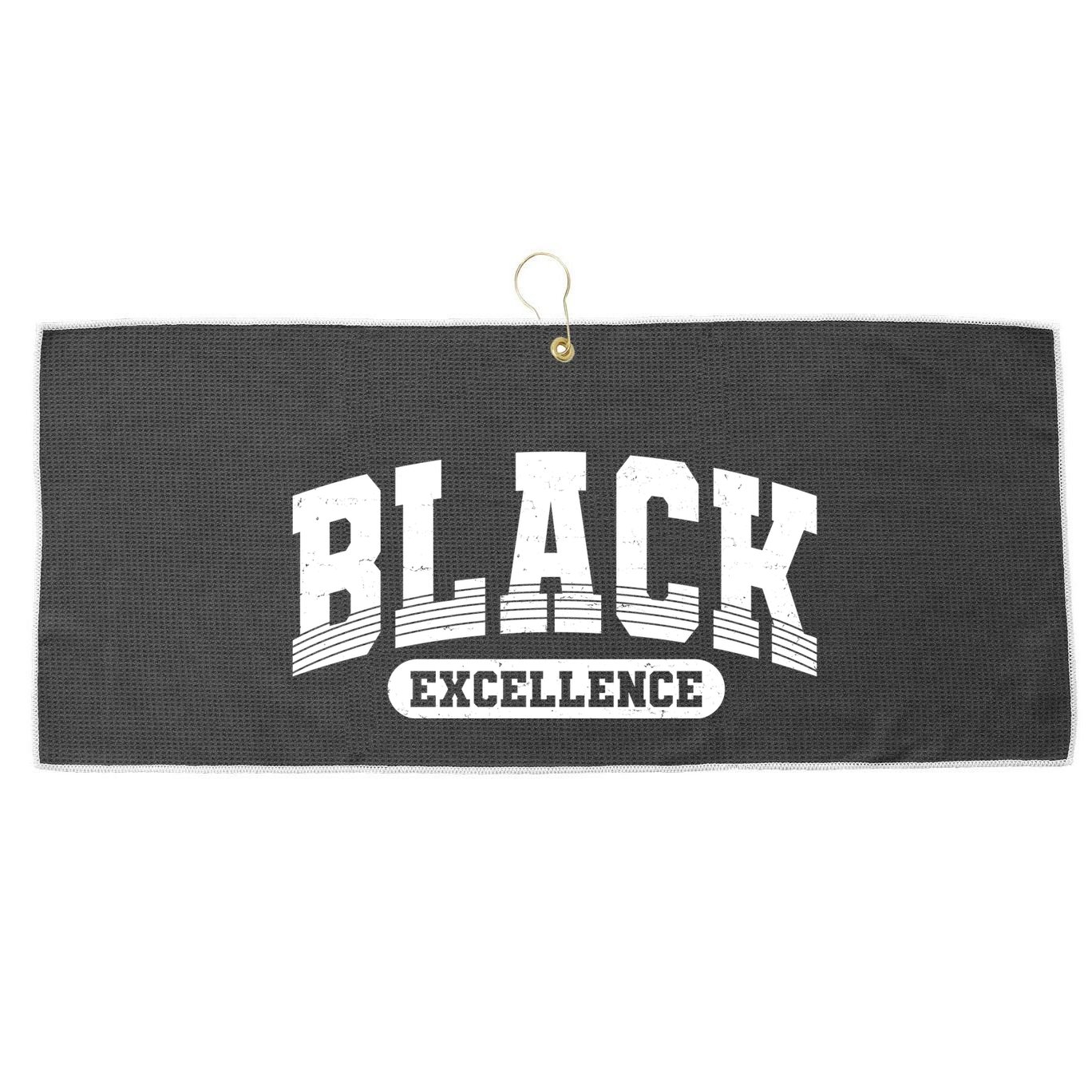Sporty Varsity Style Black Excellence Large Microfiber Waffle Golf Towel