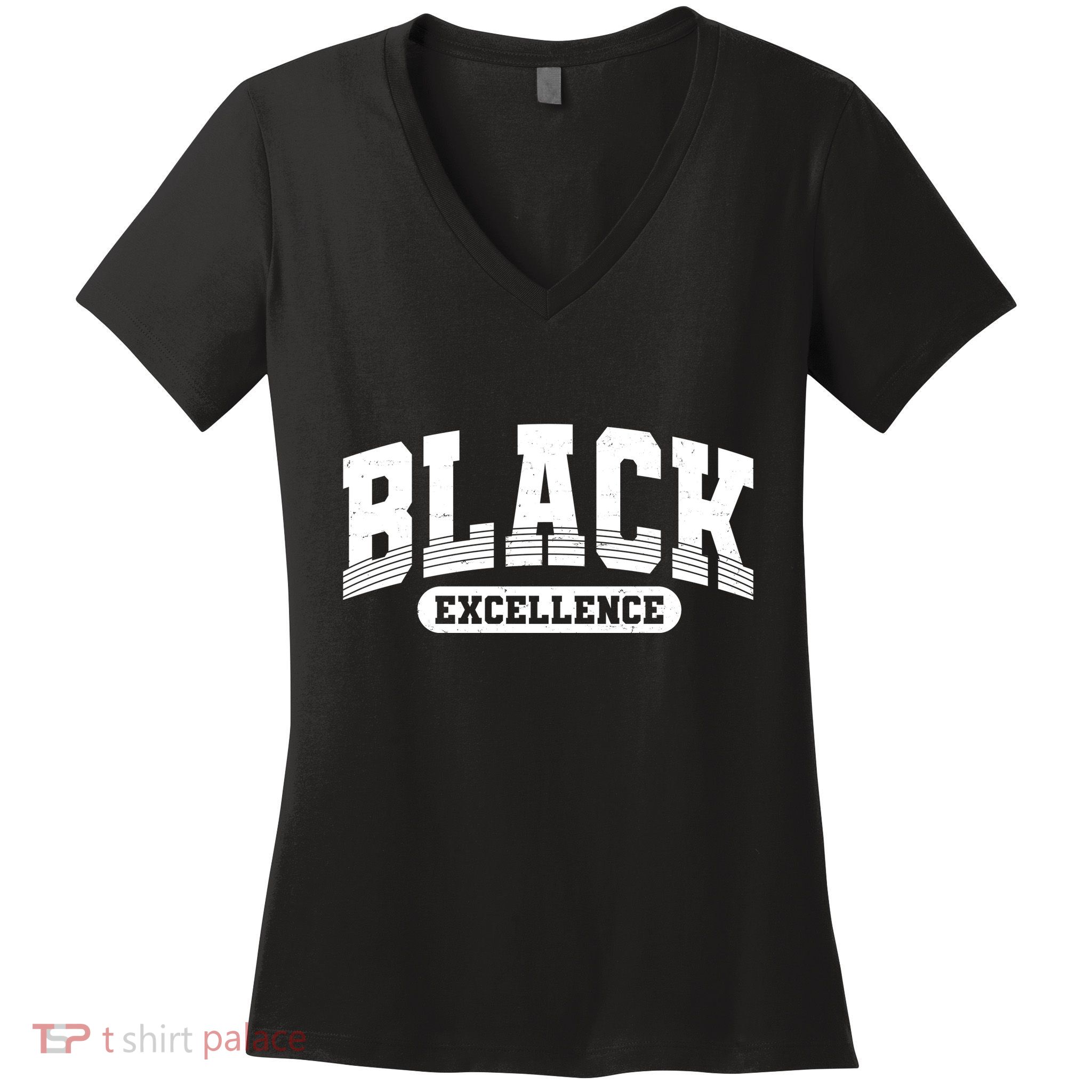 Sporty Varsity Style Black Excellence Women's V-Neck T-Shirt