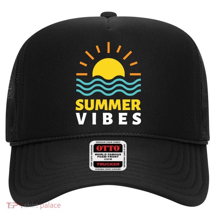 Summer Vibes Sunset Ocean High Crown Mesh Back Trucker Hat