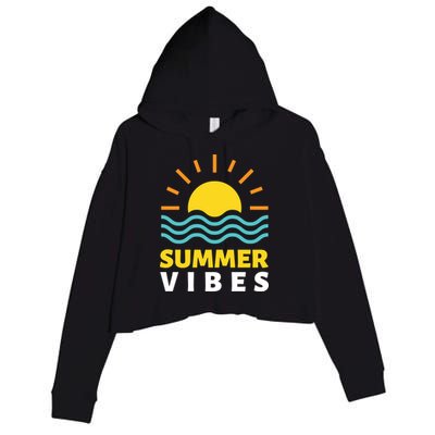 Summer Vibes Sunset Ocean Crop Fleece Hoodie