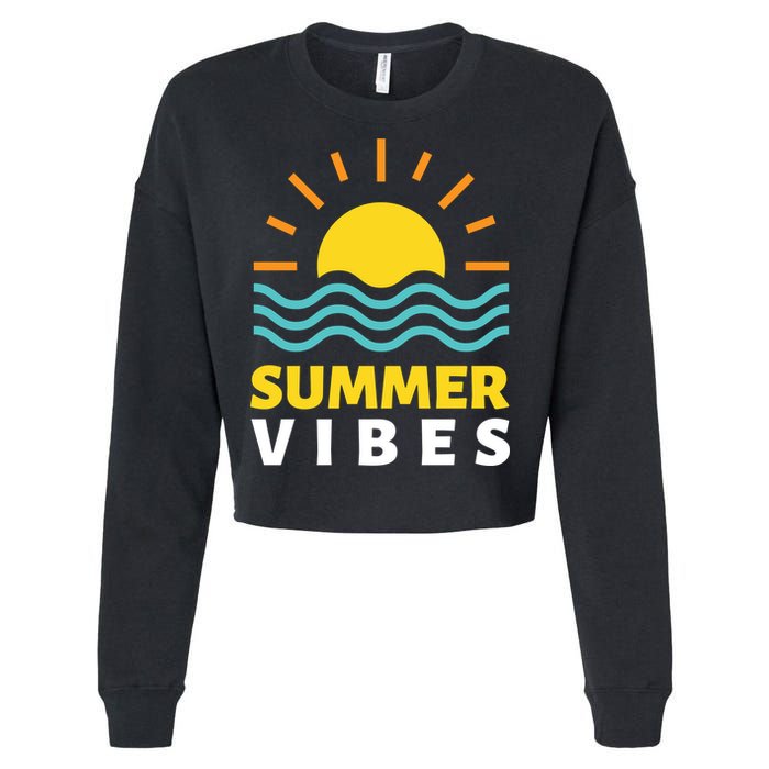 Summer Vibes Sunset Ocean Cropped Pullover Crew