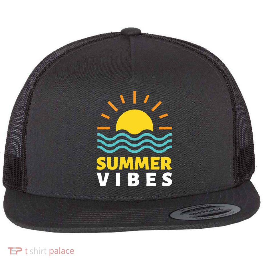 Summer Vibes Sunset Ocean Flat Bill Trucker Hat